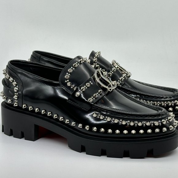 Christian Louboutin CL MOC LUG SPIKES FLAT Leather Loafers Moccasin Shoes - Picture 10 of 15
